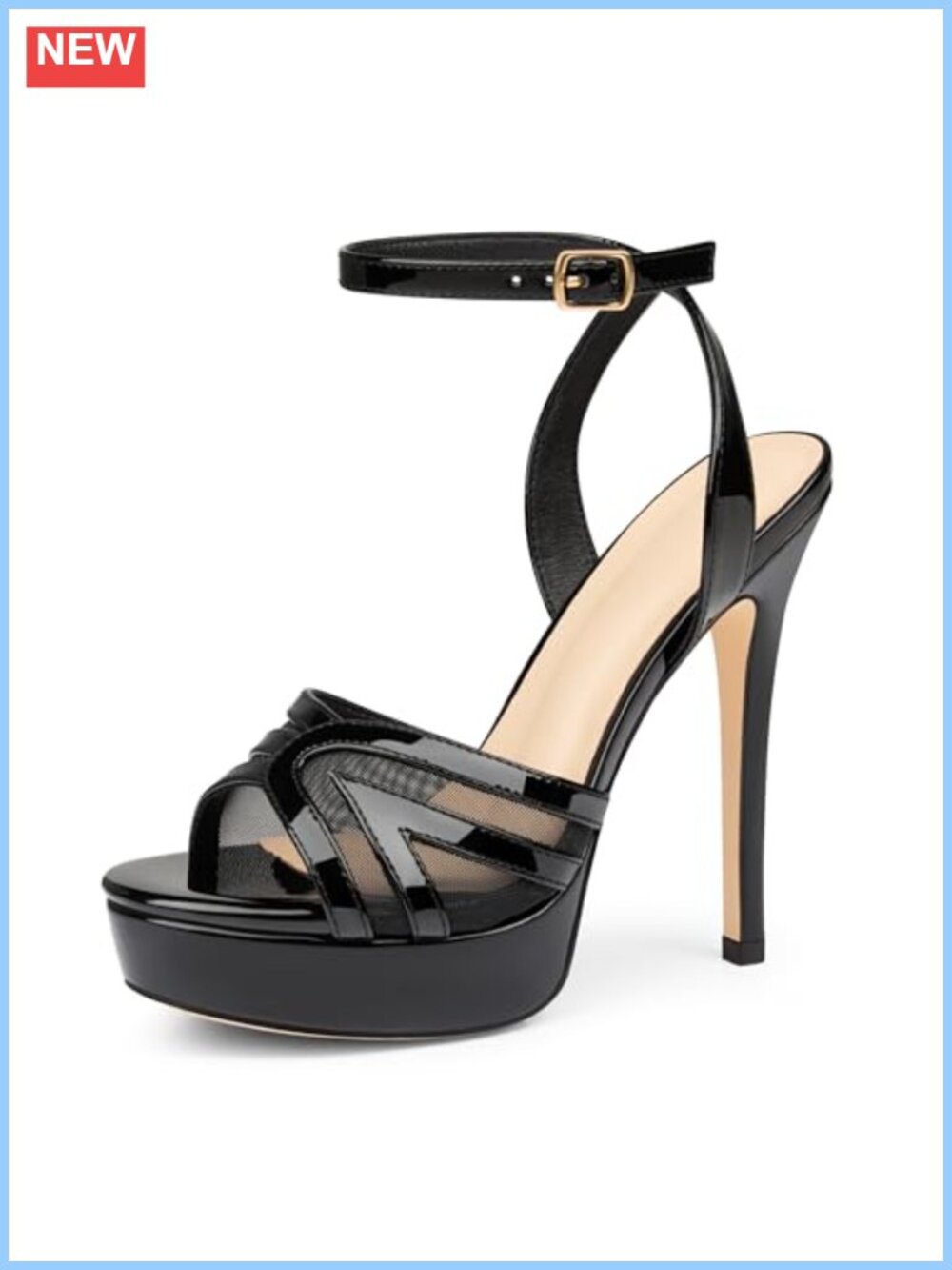 Cociy Women's Mesh Platform Open Toe Heeled Sandals Ankle Strap Shoes